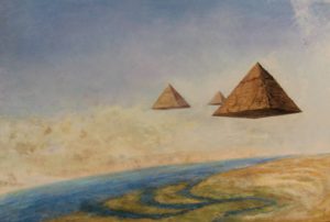 Floating Pyramids, pastel by Lawrence Tribe