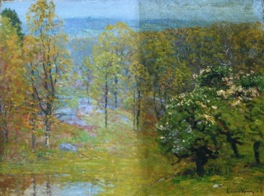 Canvas cleaning-Springtime by John J. Enneking 19th century, Collection of Fall River Public Library
