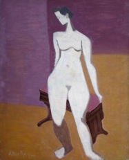 Standing nude, oil on canvas painting, by Milton Avery, 20th century, restored