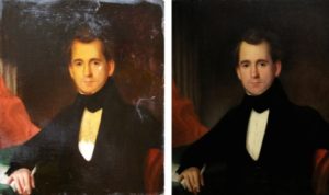 Oil painting conservation, Portrait of a Man early 19th century, before and after conservation
