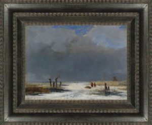 18th Century Dutch period picture frame,Winter Scene by Andreas Schelfhout,oil on panel