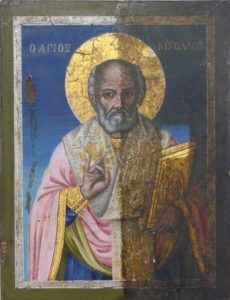 St. Nicolas, Greek Icon, restoration, cleaning example