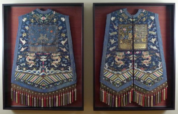 Antique Chinese Vest, restored and framed, textile restoration and custom framing