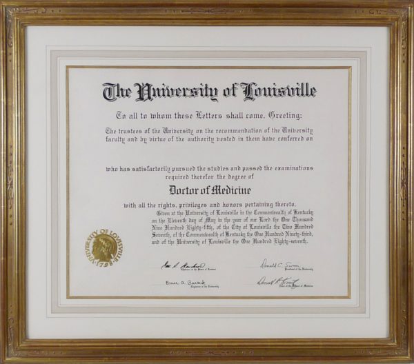 Diploma was restored by Oliver Brothers in Boston