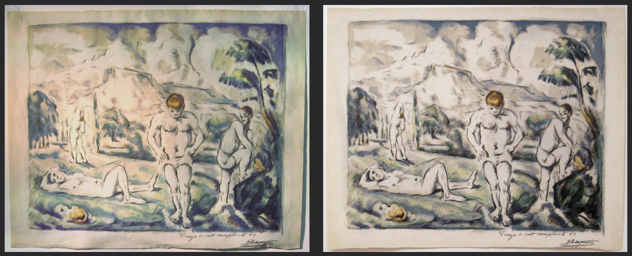 Paul Cezanne, Lithograph, before restoration, after restoration