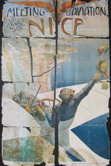antique french poster before restoration