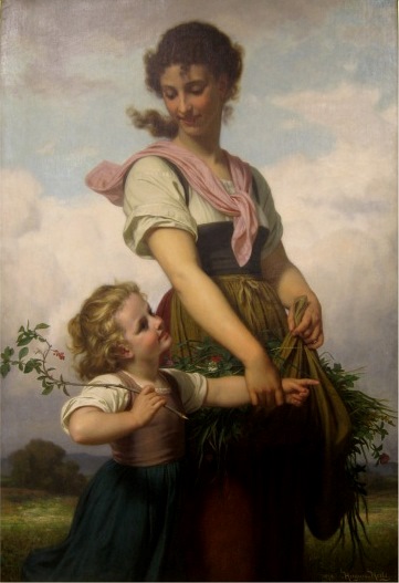 Woman and Child by Hughes Merle (after art conservation)