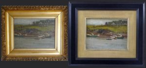 Antique panting with old frame, after restoration and with new frame